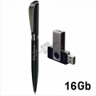 Набор ручка + флеш-карта 16Гб в футляре, черный/оружейный блеск, покрытие soft touch