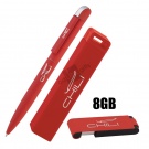 Набор ручка + флеш-карта 8Гб + зарядное устройство 2800 mAh в футляре, красный, покрытие soft touch