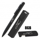 Набор ручка + флеш-карта 8Гб + зарядное устройство 2800 mAh в футляре, черный, покрытие soft touch